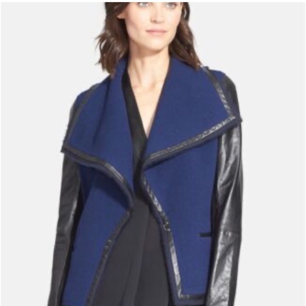 Vince Boucle Knit Lambskin Leather Drape Moto Jacket‎ sz8